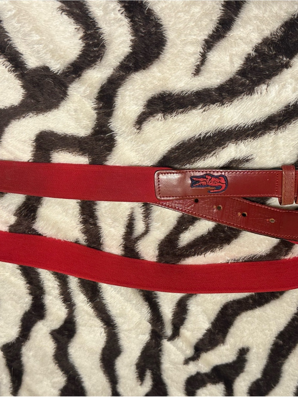 Lacoste Red Canvas Belt with Leather Patch - Picture 2 of 8